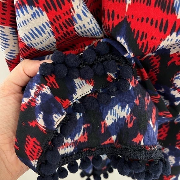 MAGGY LONDON Red White & Blue Patterned Handkerchief Hem A Line Dress Sz 4 - Picture 8 of 8